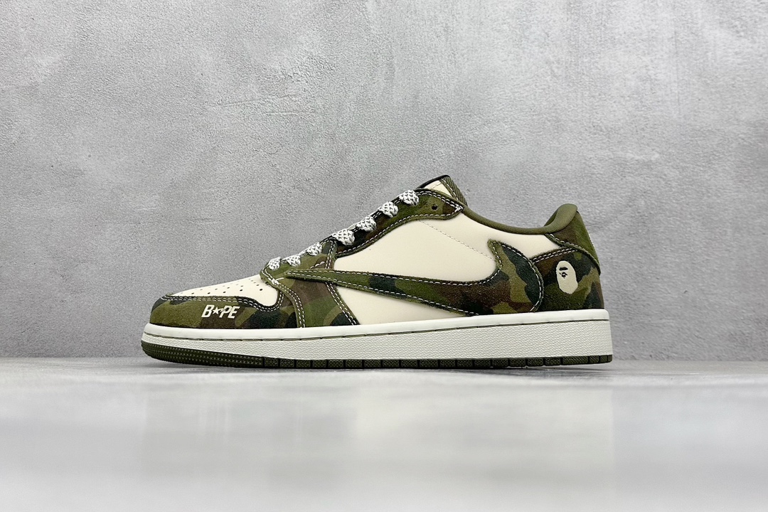 Travis Scott x Nike Air Jordan 1 Low x BAPE 迷彩军绿 Air Jordan 1 Low 反转迷彩军绿倒钩  CH6336-014