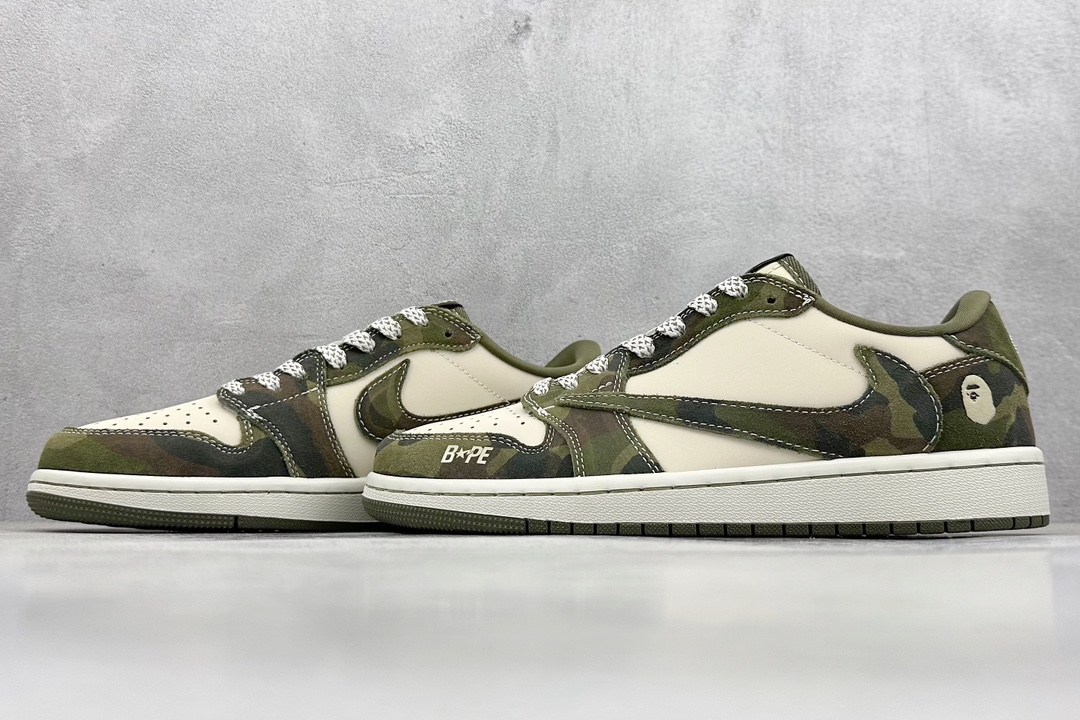 Travis Scott x Nike Air Jordan 1 Low x BAPE 迷彩军绿 Air Jordan 1 Low 反转迷彩军绿倒钩  CH6336-014