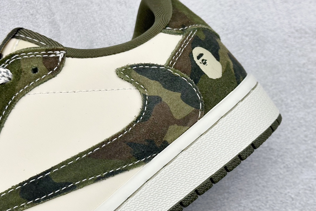 Travis Scott x Nike Air Jordan 1 Low x BAPE 迷彩军绿 Air Jordan 1 Low 反转迷彩军绿倒钩  CH6336-014