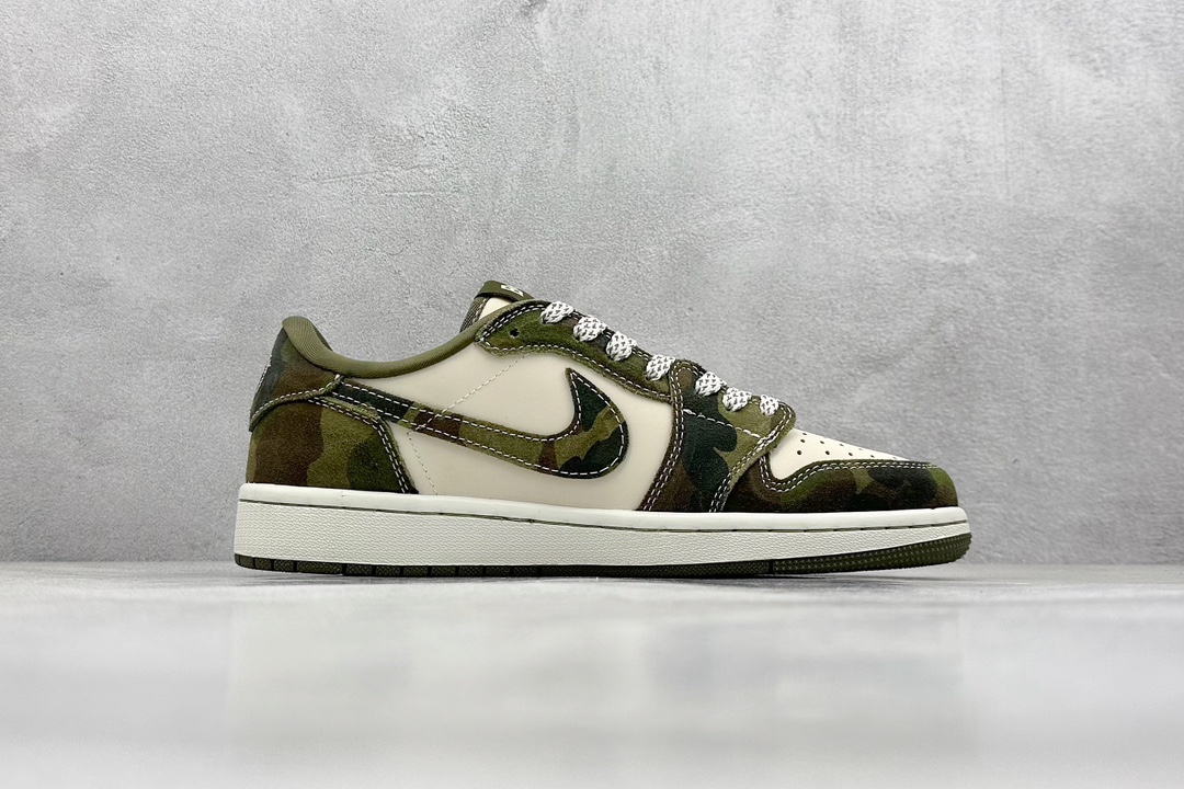 Travis Scott x Nike Air Jordan 1 Low x BAPE 迷彩军绿 Air Jordan 1 Low 反转迷彩军绿倒钩  CH6336-014