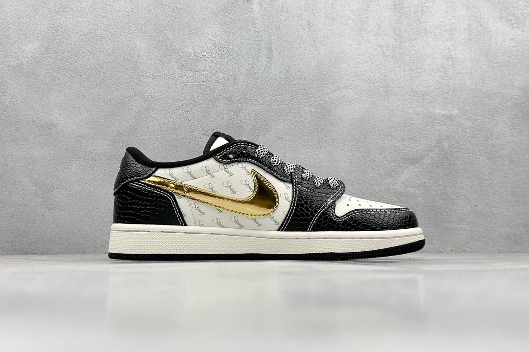 Travis Scott x Nike Air Jordan 1 Low x Stussy 米黑金 Air Jordan 1 Low 反转米黑金鳄纹倒钩  XY2688-112