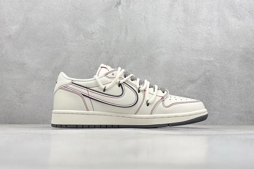 Travis Scott x Nike Air Jordan 1 Low x Stussy 米红缝线 Air Jordan 1 Low 反转米红缝线满天星绑带倒钩  SJ0086-136