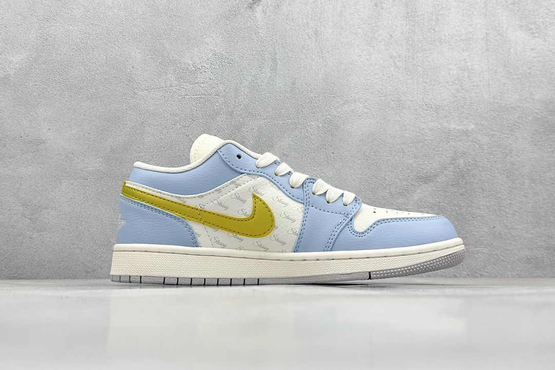 Air Jordan 1 Retro Low x Stussy 斯图西米白蓝黄钩印花 WG8850-007