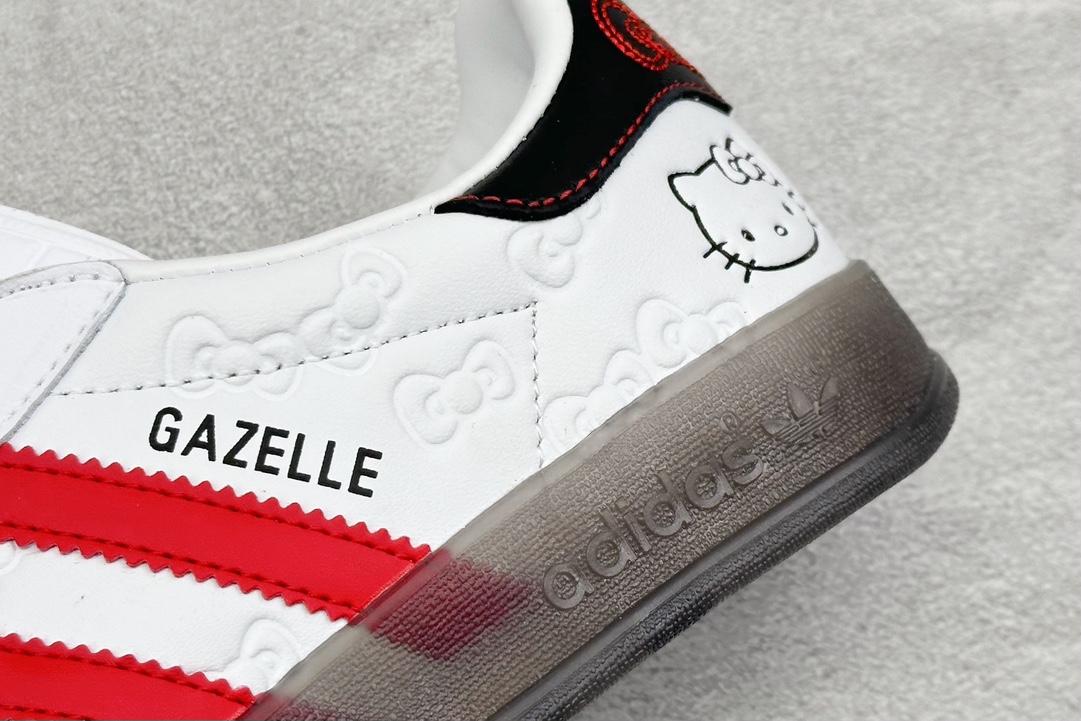 H11版 adidas Originals Gazelle INdoor x Hello Kitty/凯蒂猫 白红 三叶草休闲防滑耐磨低帮板鞋 II0013