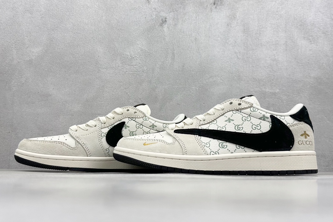 Travis Scott x Nike Air Jordan 1 Low x GUCCI Air Jordan 1 Low 反转米黑金小钩倒钩 SJ2068-106