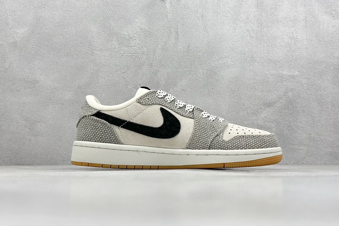 Travis Scott x Nike Air Jordan 1 Low x Stussy Air Jordan 1 Low 反转米黑拼接帆布满天星倒钩 JH6089-006