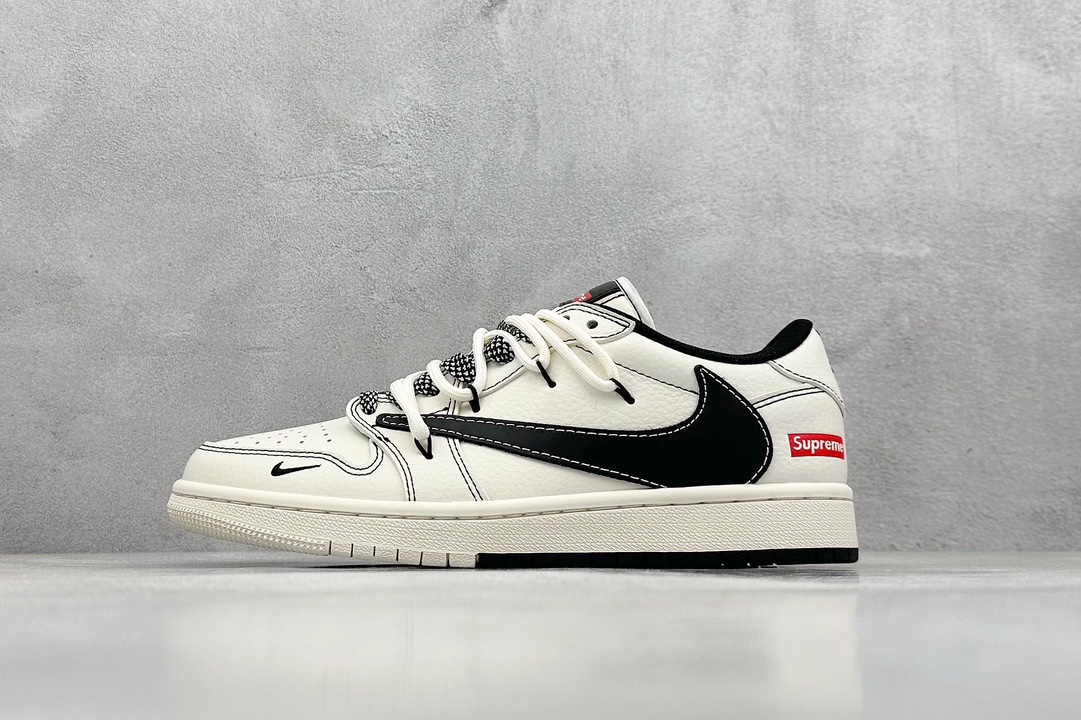 Travis Scott x Nike Air Jordan 1 Low x Supreme Air Jordan 1 Low 反转米黑缝线满天星绑带倒钩 SJ0086-134