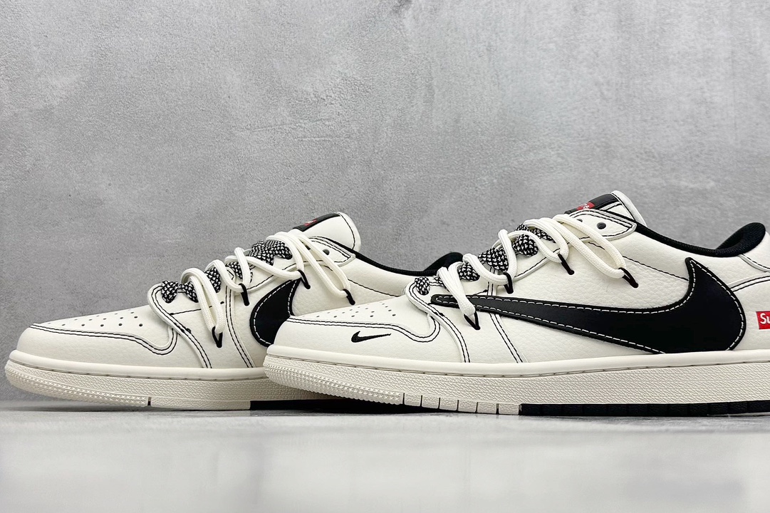 Travis Scott x Nike Air Jordan 1 Low x Supreme Air Jordan 1 Low 反转米黑缝线满天星绑带倒钩 SJ0086-134