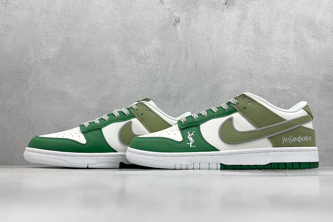 Nk SB Dunk Low 圣罗兰系列-白绿绿勾 周年高端定制 低帮休闲板鞋 GF2409-170