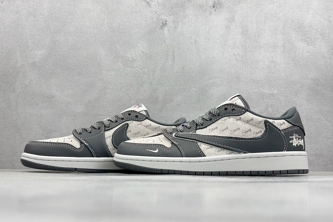 Travis Scott x Nike Air Jordan 1 Low x Stussy Air Jordan 1 Low 反转米灰小钩满天星倒钩 XZ3398-003