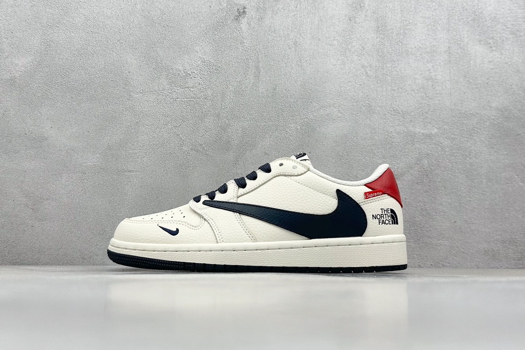 Travis Scott x Fragment Design x Air Jordan 1 Low OG SP AJ1 乔1 Supreme北面联名-米白红尾黑勾 低帮文化休闲板鞋 DIY1688-003