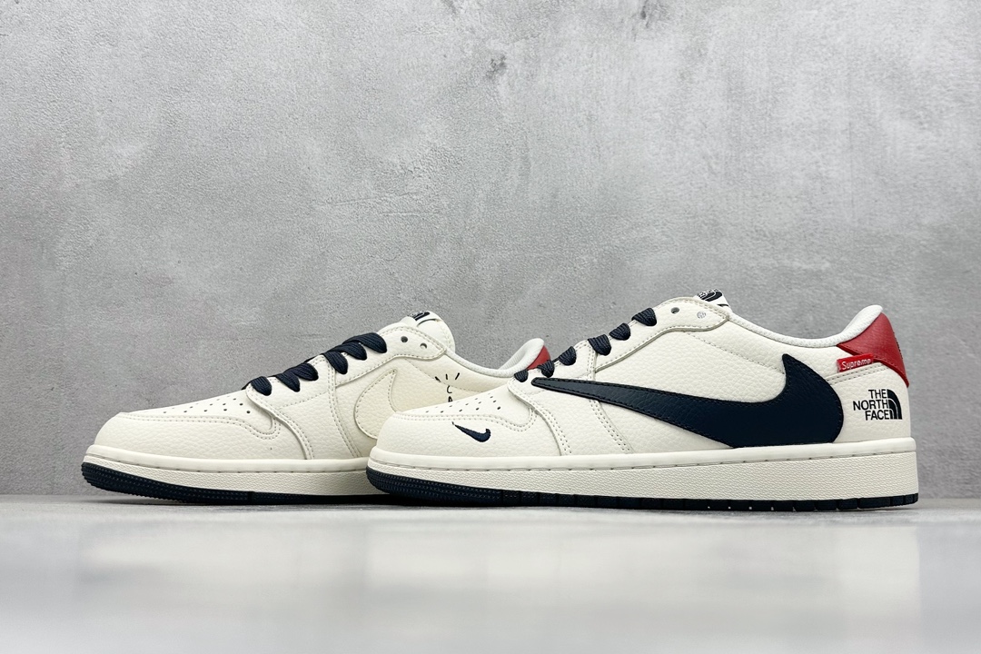 Travis Scott x Fragment Design x Air Jordan 1 Low OG SP AJ1 乔1 Supreme北面联名-米白红尾黑勾 低帮文化休闲板鞋 DIY1688-003