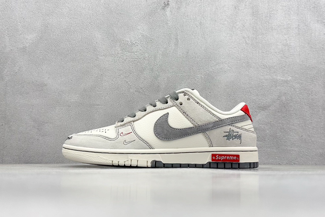 Nike SB Dunk Low x Supreme x Stussy 米灰红双小钩 MM1089-033