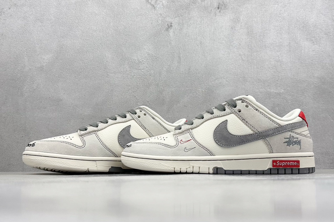 Nike SB Dunk Low x Supreme x Stussy 米灰红双小钩 MM1089-033