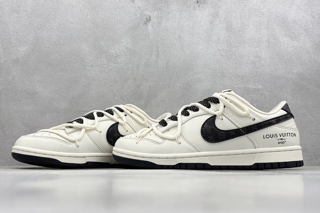 Nk SB Dunk Low LV联名-米白典雅黑 周年高端定制 低帮休闲板鞋   JJ5688-103