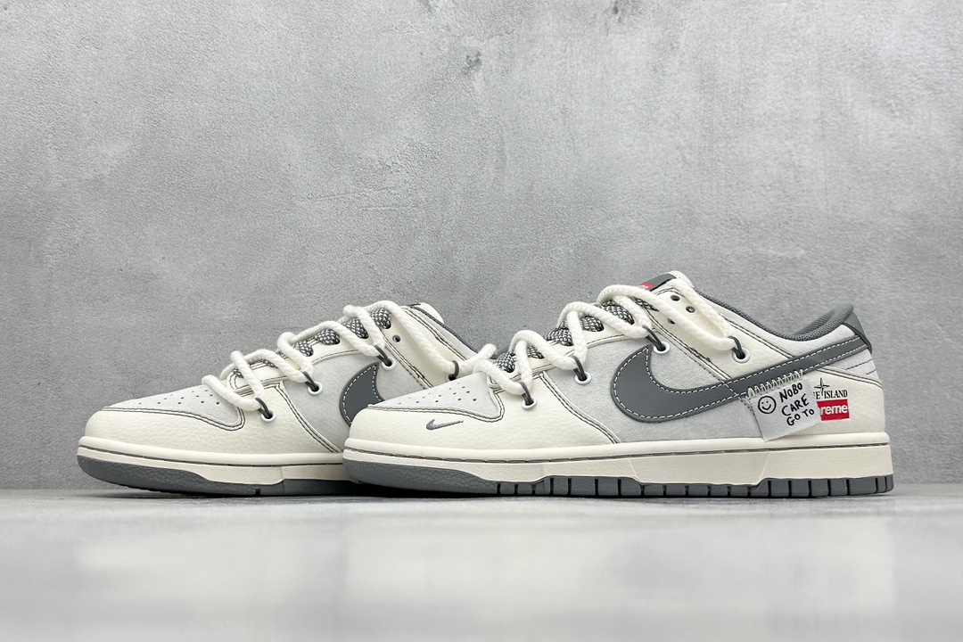 Nk SB Dunk Low Supreme x 石头岛三方联名-绑带贴布灰勾 周年高端定制 低帮休闲板鞋   YX5066-203