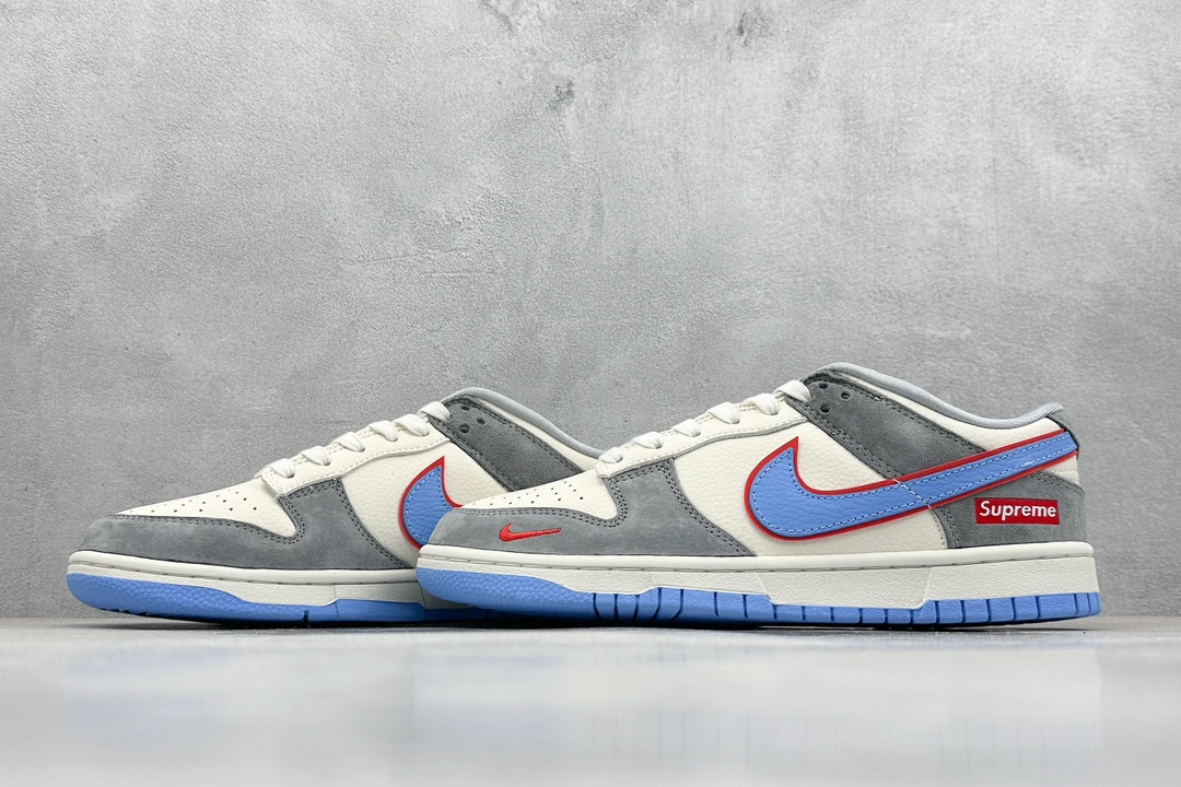 XC版 Nike SB Dunk Low“Supreme联名——米灰蓝勾” 周年高端定制 低帮休闲板鞋   KK1333-010