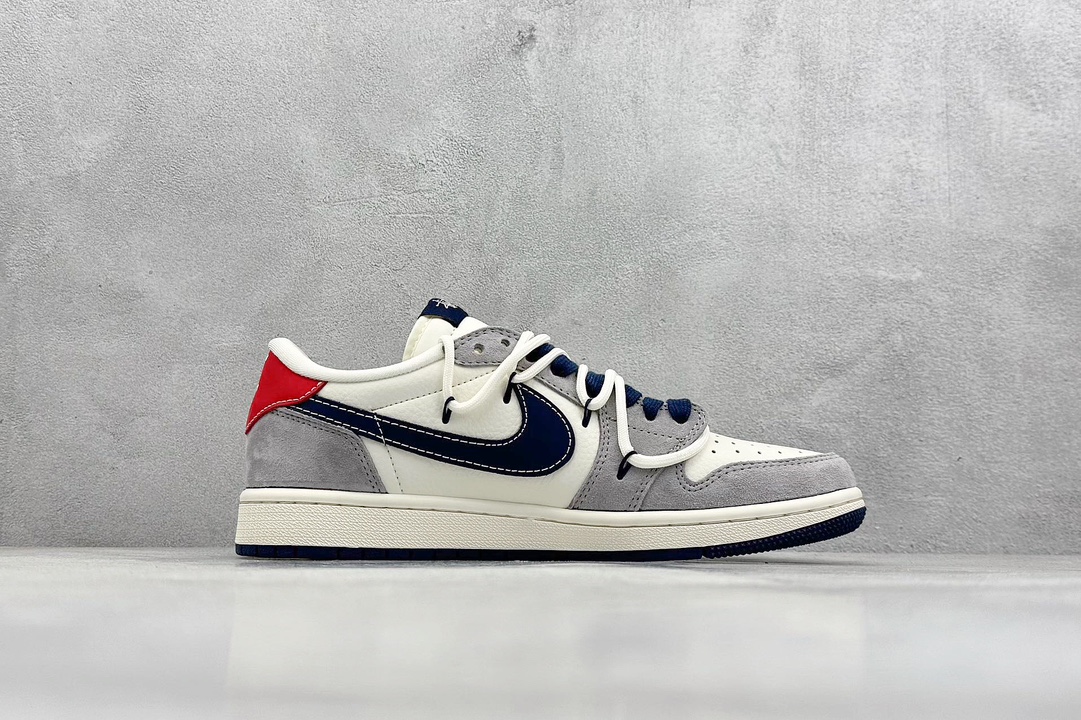 XC版 Travis Scott x Fragment Design x Jordan Air Jordan 1 Low OG SP “斯图西联名——灰蓝勾抽绳”   SJ0086-140