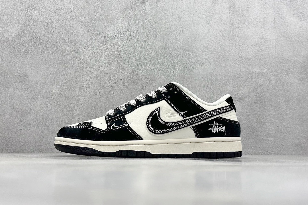 XC版 Nike SB Dunk Low“斯图西x古驰三方系列——不规则黑勾” 周年高端定制 低帮休闲板鞋  FC1688-196