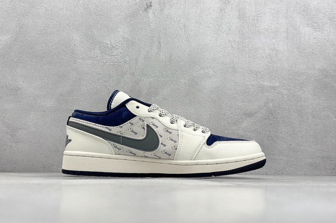 XC版 Nike Jordan Air Jordan 1“斯图西联名——灰勾英文” 高端定制 低帮   XS6086-001