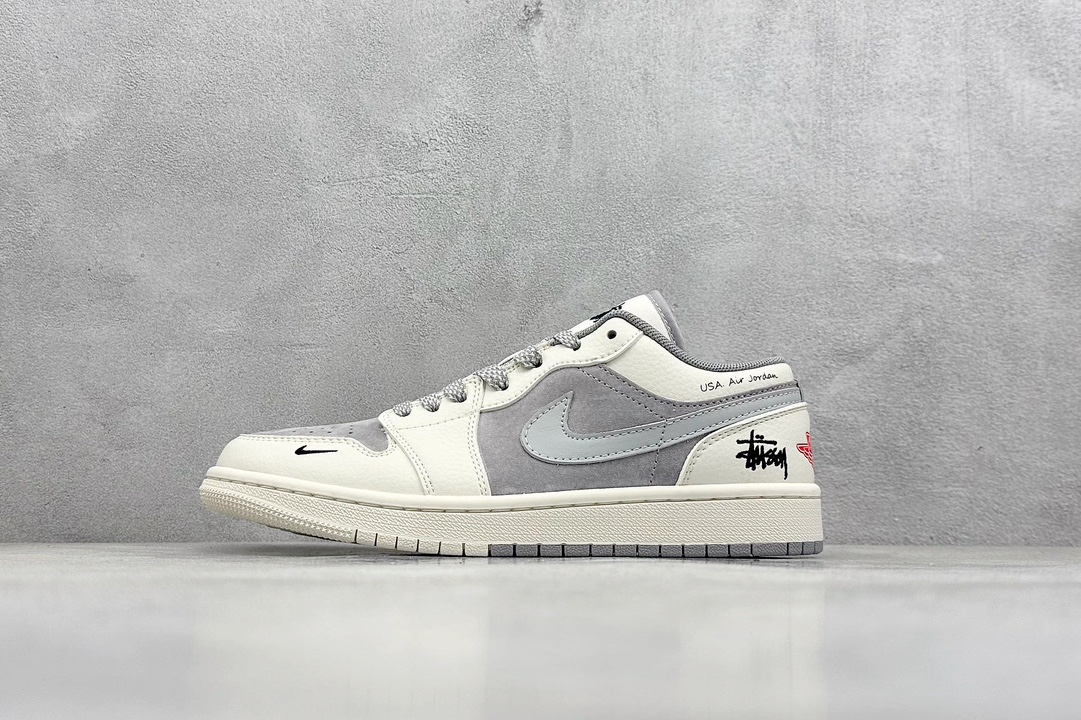 XC版 Air Jordan 1 Low AJ1 乔1 斯图西联名-米灰双色 高端定制 低帮复古篮球鞋 SJ9950-044