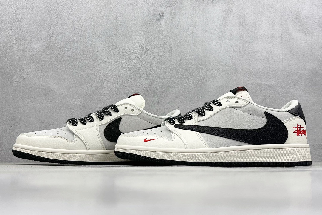 Travis Scott x Nike Air Jordan 1 Low x Stussy Air Jordan 1 Low 反转米黑红小钩满天星倒钩 QY0368-311