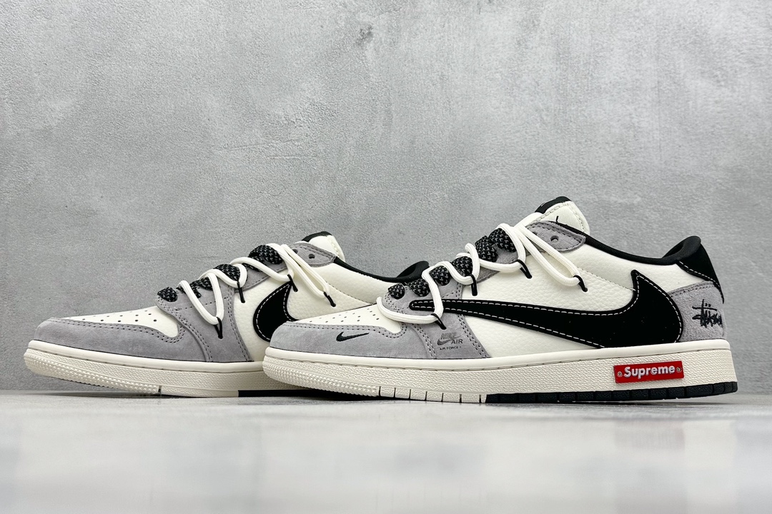 XC版 Travis Scott x Nike Air Jordan 1 Low x Stussy x Supreme Air Jordan 1 Low 反转米灰黑小钩绑带满天星倒钩 SJ0086-139