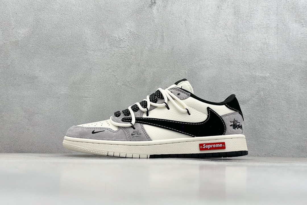 XC版 Travis Scott x Nike Air Jordan 1 Low x Stussy x Supreme Air Jordan 1 Low 反转米灰黑小钩绑带满天星倒钩 SJ0086-139