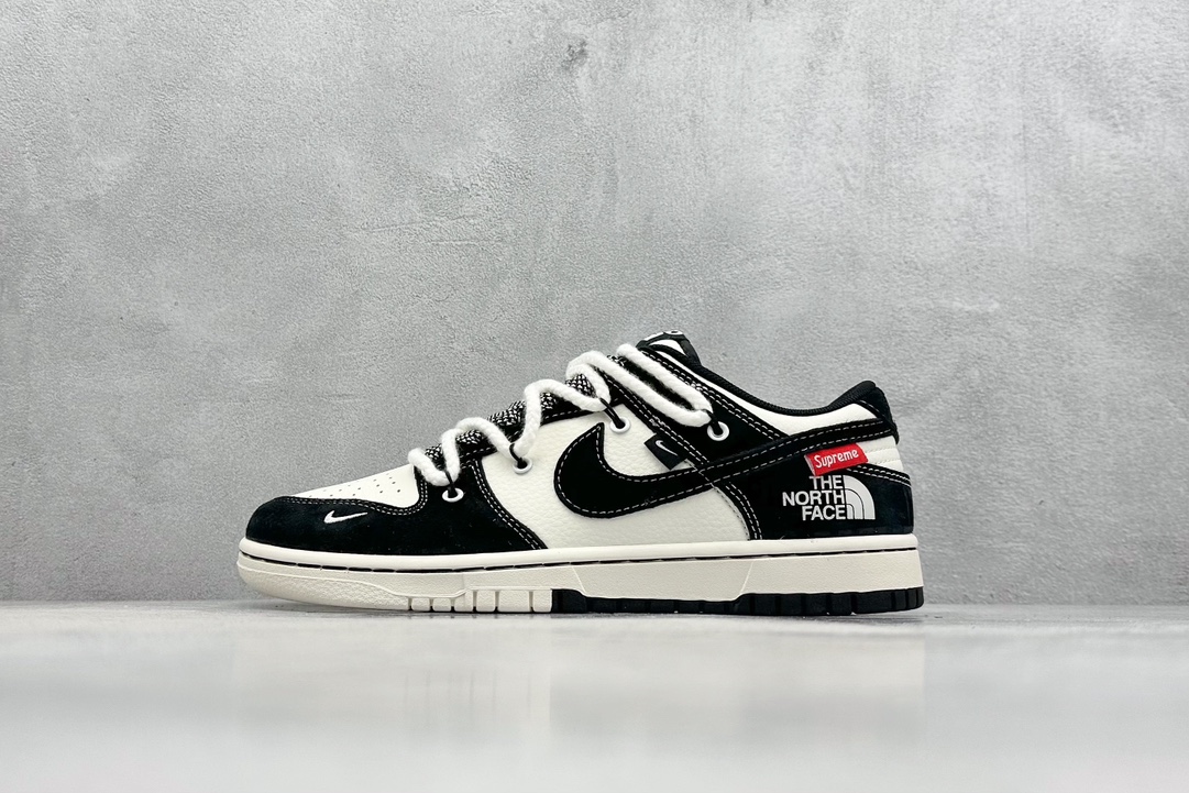 XC版 Nk SB Dunk Low 北面 x Sup系列 绑带黑白黑勾 周年高端定制 低帮休闲板鞋 YX5066-227