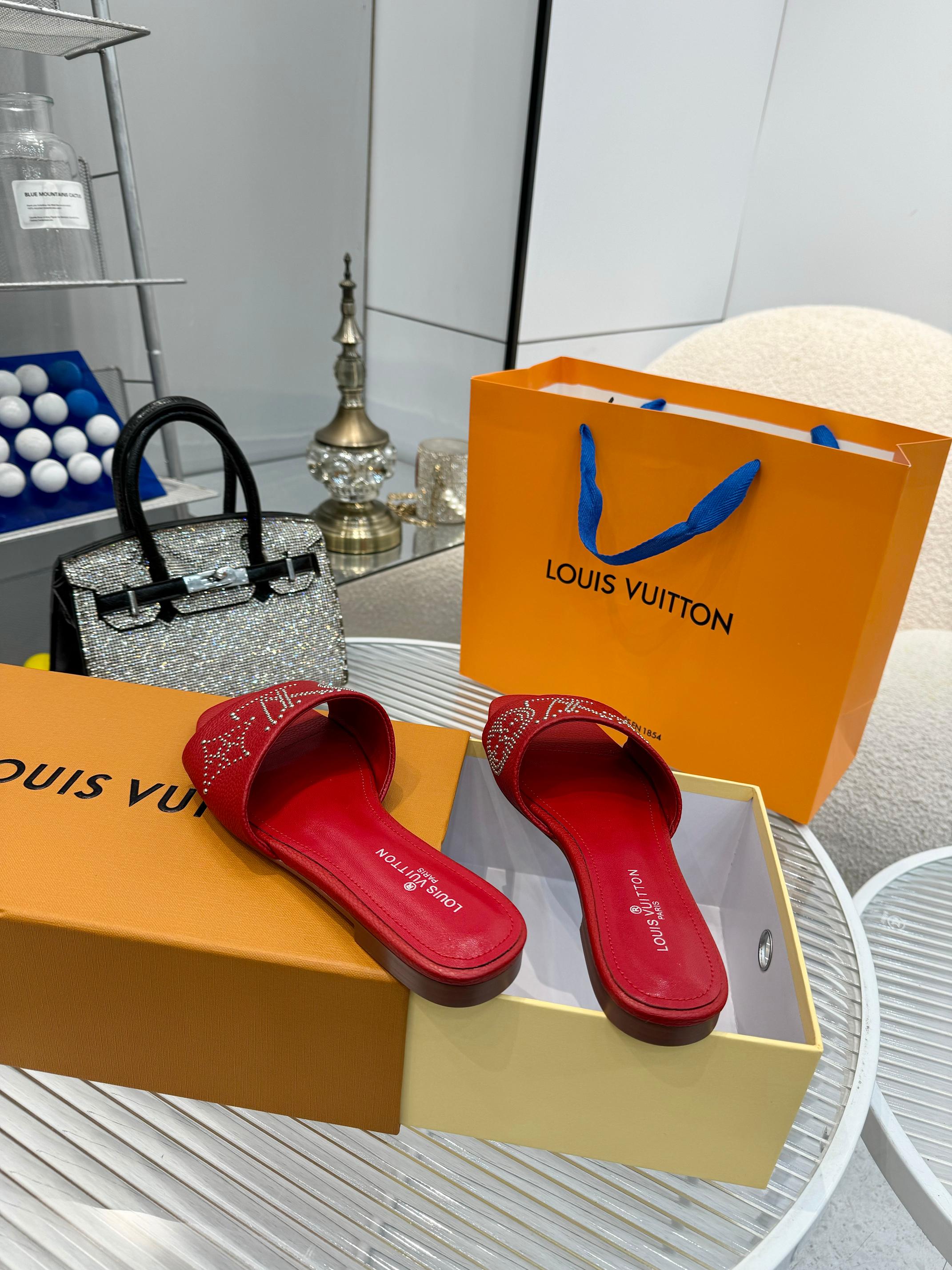 Louis Vuitton Red Leather Studded Starboard Flat Sandals 5 a1742621796924 5180