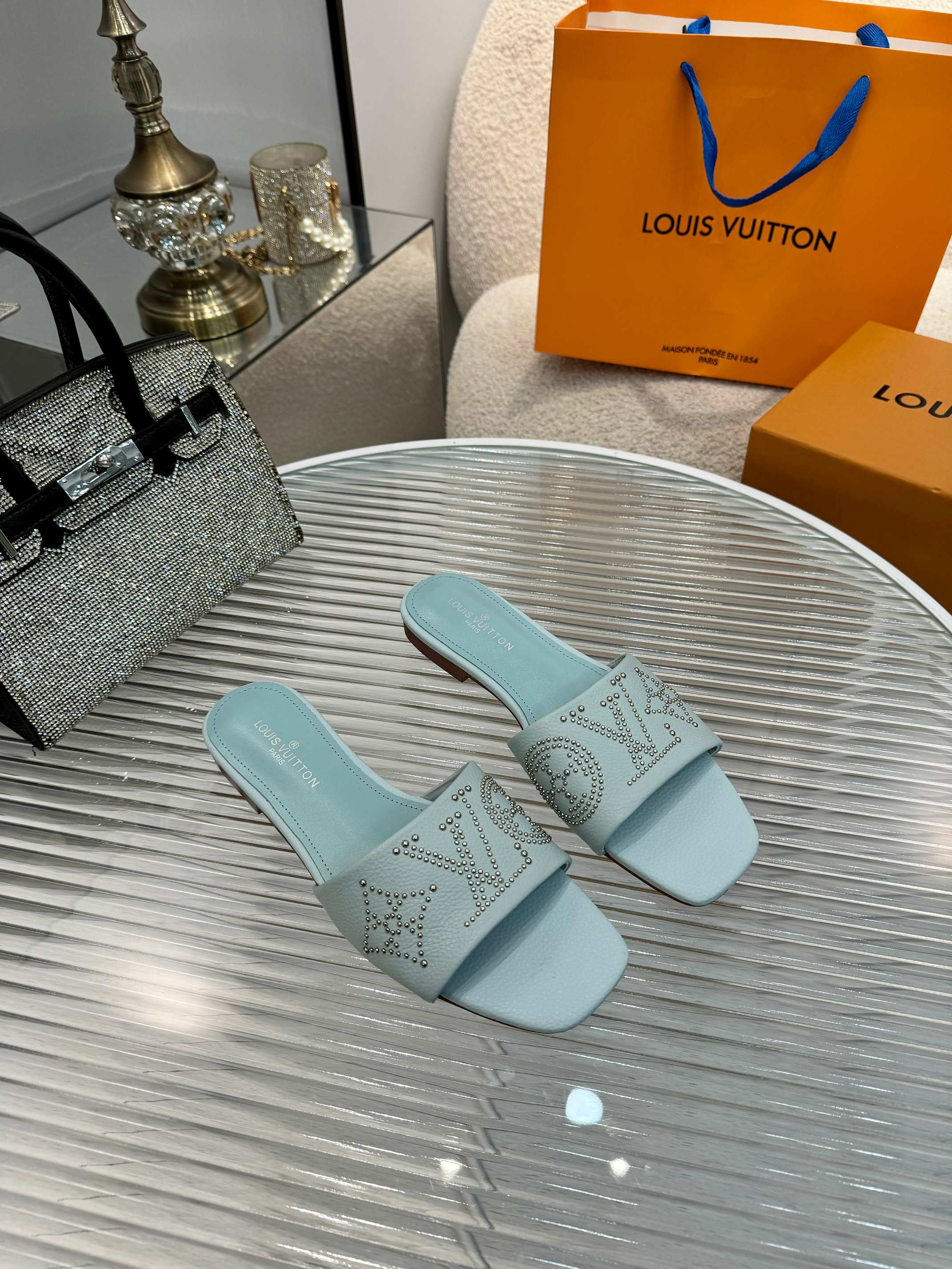 Louis Vuitton Women's Blue Leather Sandals Designer Summer Slides 2 a1742621995957 1665
