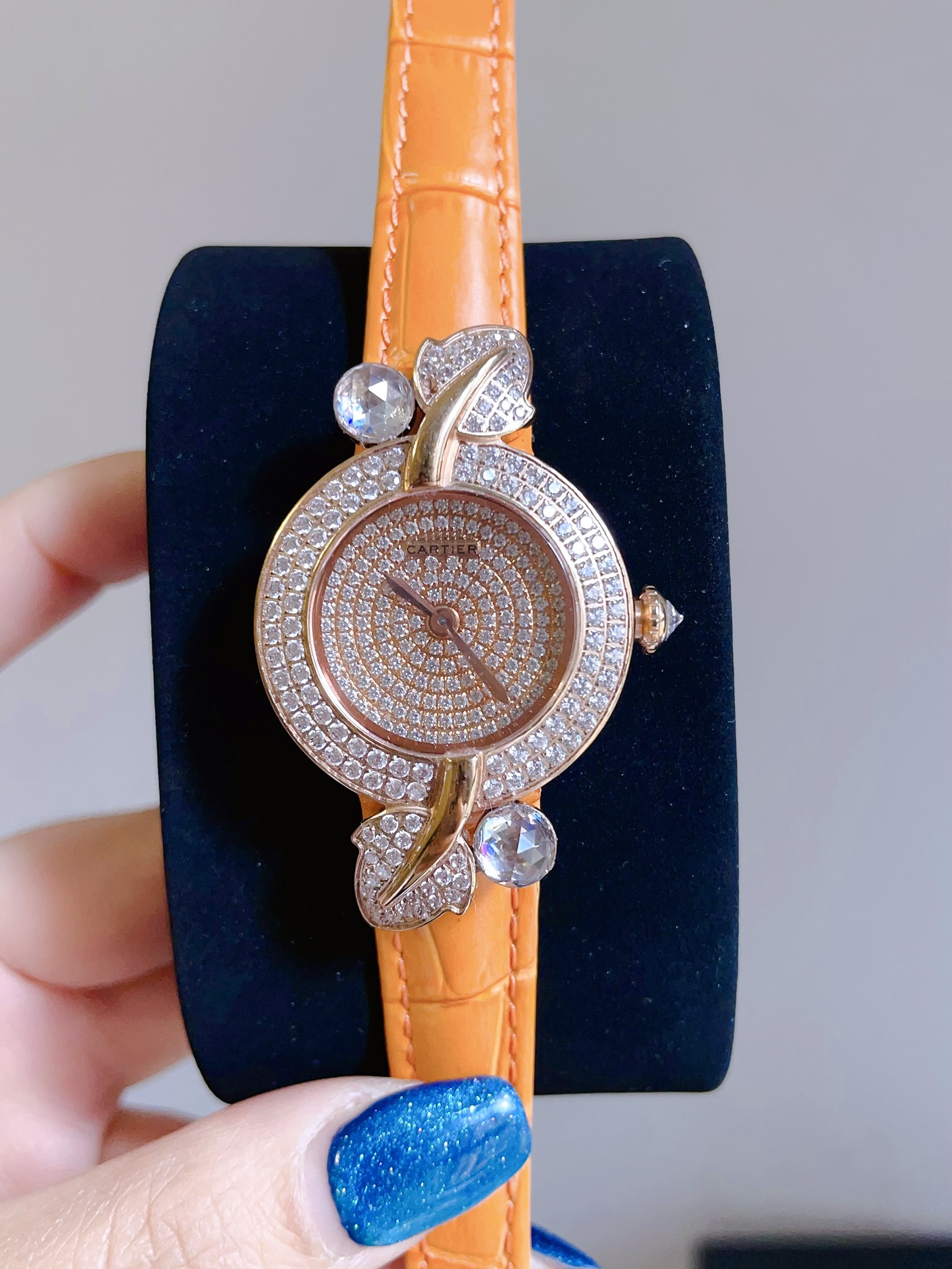 Cartier: Exquisite French Sapphire Crystal Watch with Water Drill and Gold Leaf Grass - 图片 4