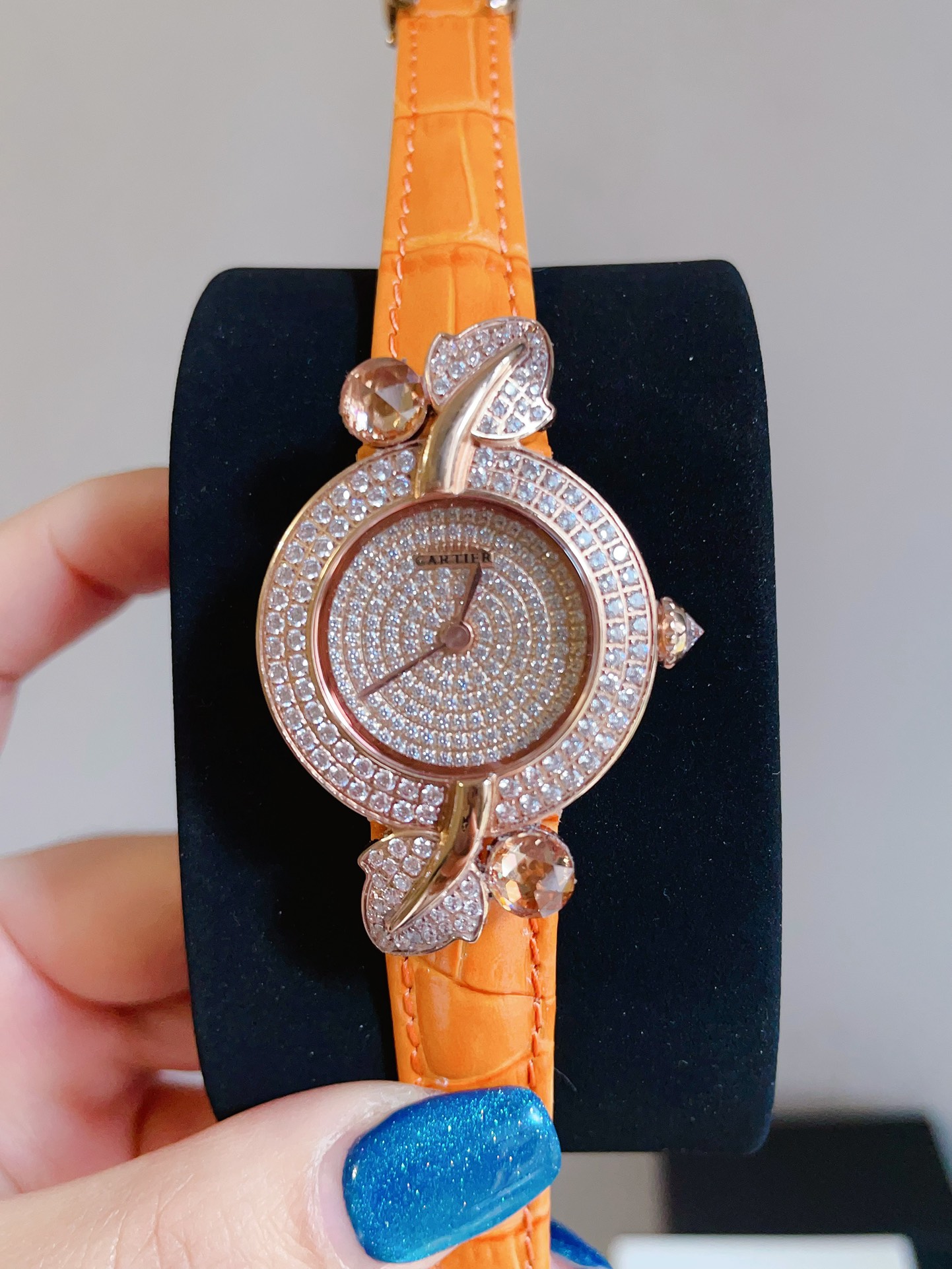 Cartier: Exquisite French Sapphire Crystal Watch with Water Drill and Gold Leaf Grass - 图片 2