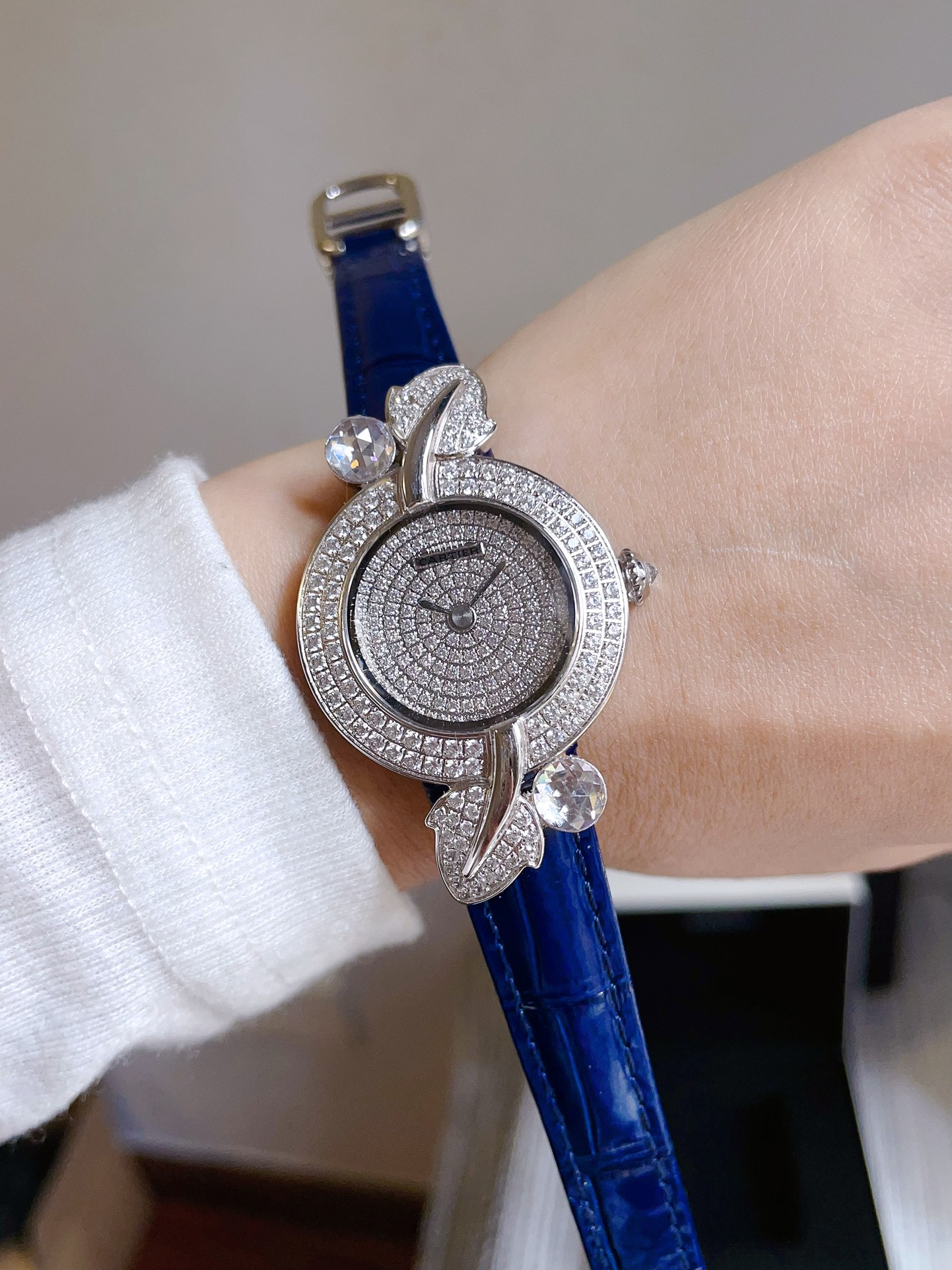 Cartier: Exquisite French Sapphire Crystal Watch with Water Drill and Gold Leaf Grass - 图片 8