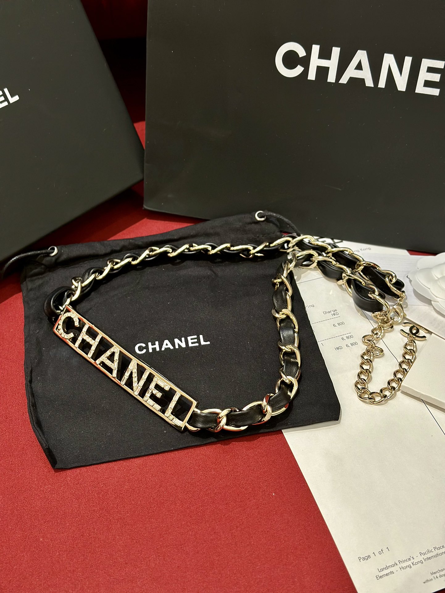 Chanel23c镂空水钻chanel金色金属黄铜材质字母logo腰链重工手工腰链精致均码