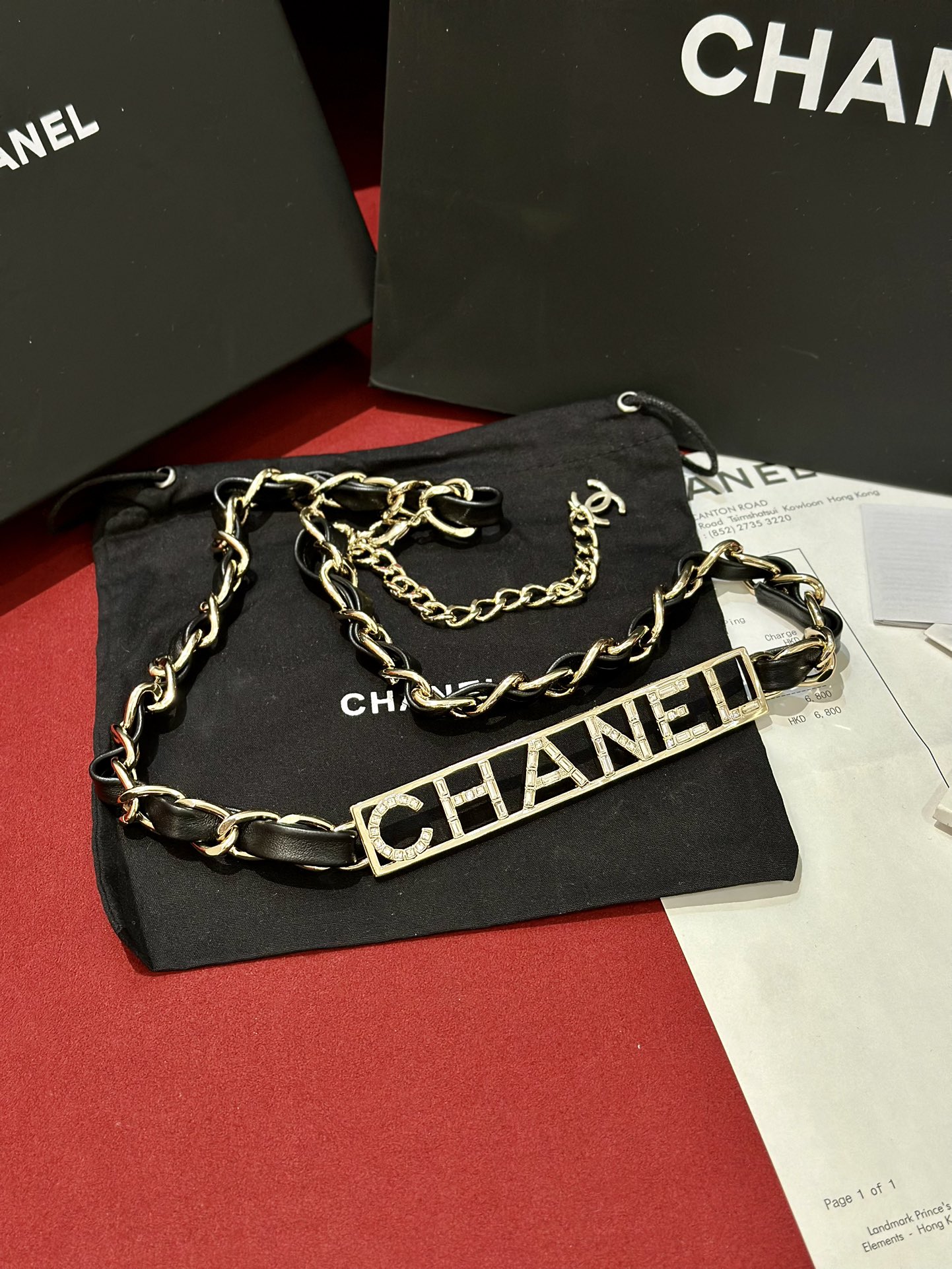 Chanel23c镂空水钻chanel金色金属黄铜材质字母logo腰链重工手工腰链精致均码