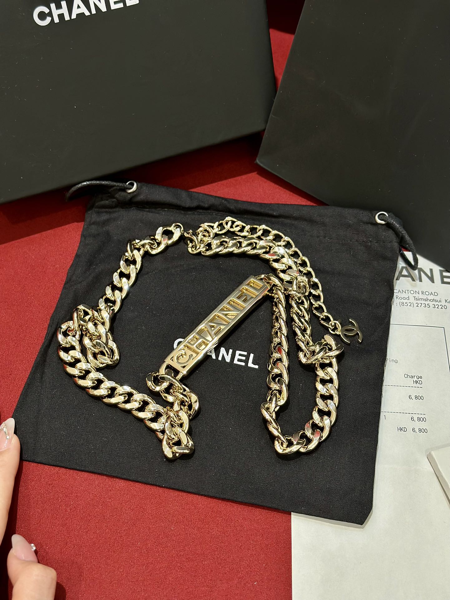 Chanel镂空chanel金色金属黄铜材质字母logo腰链重工手工腰链精致均码