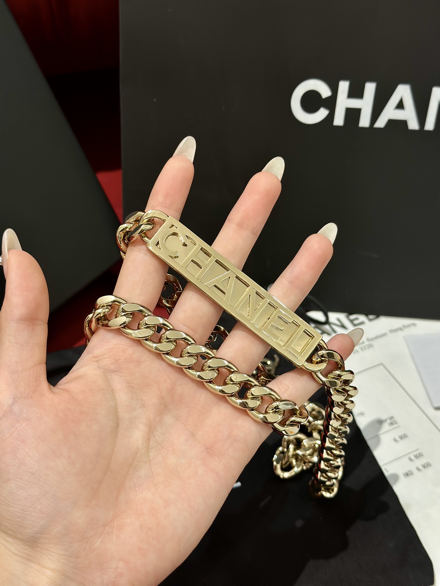 Chanel镂空chanel金色金属黄铜材质字母logo腰链重工手工腰链精致均码