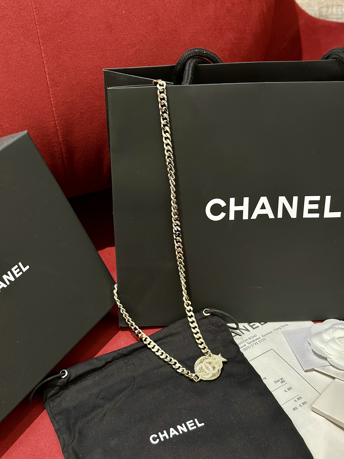 Chanel23c水钻金色金属黄铜材质字母logo腰链重工手工腰链精致均码