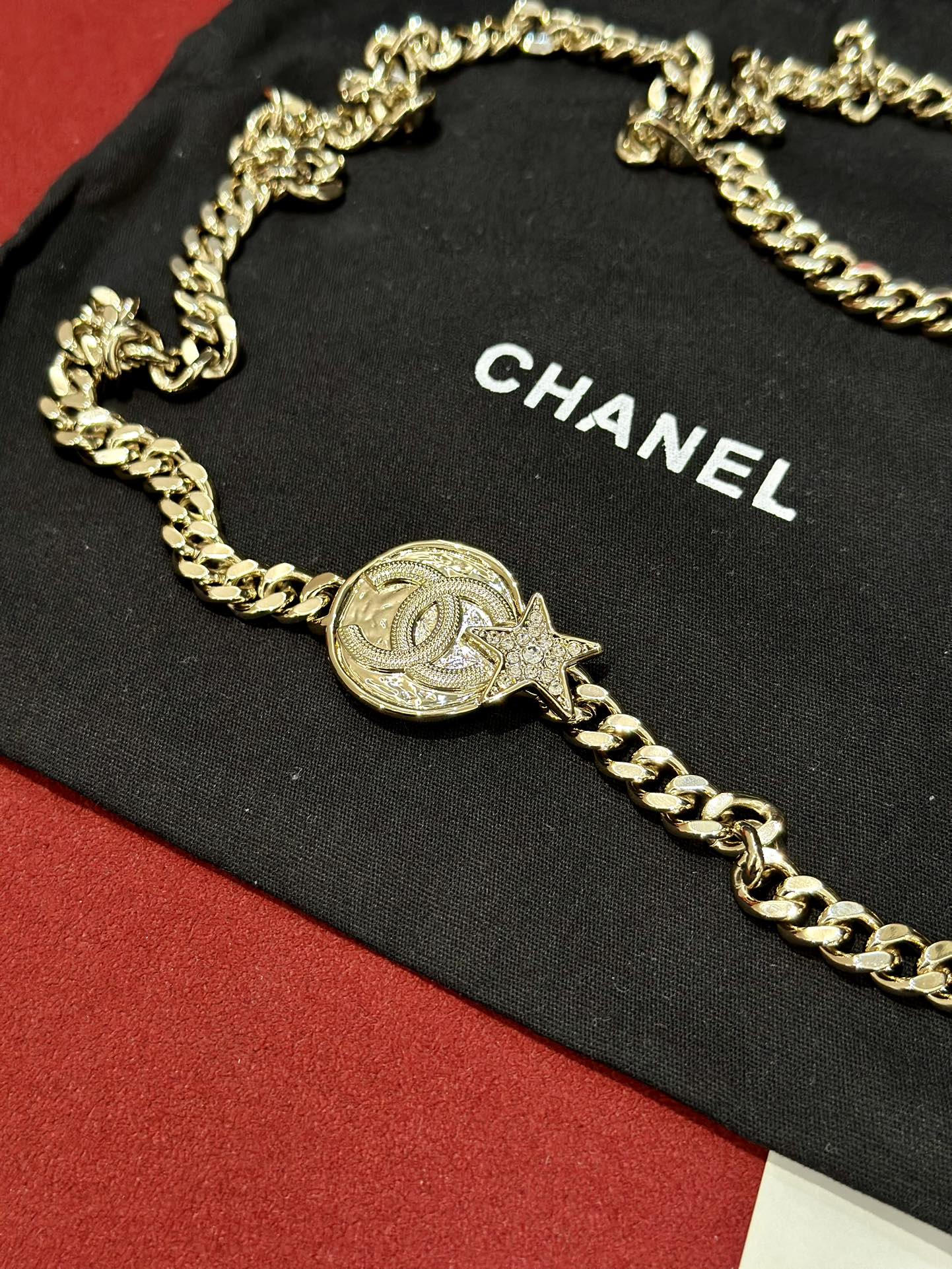 Chanel23c水钻金色金属黄铜材质字母logo腰链重工手工腰链精致均码