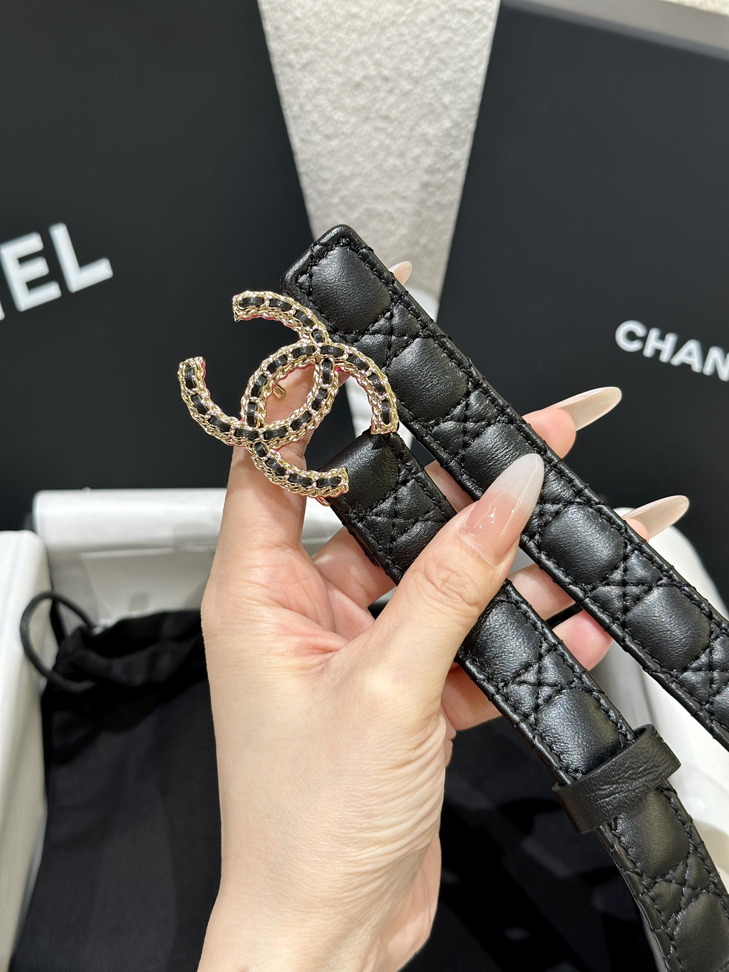 CHANEL香奈儿女士菱格时尚款宽度2.0双面顶级牛皮顶级品质正品开模高端定制皮料五金带身采用松紧收腰设