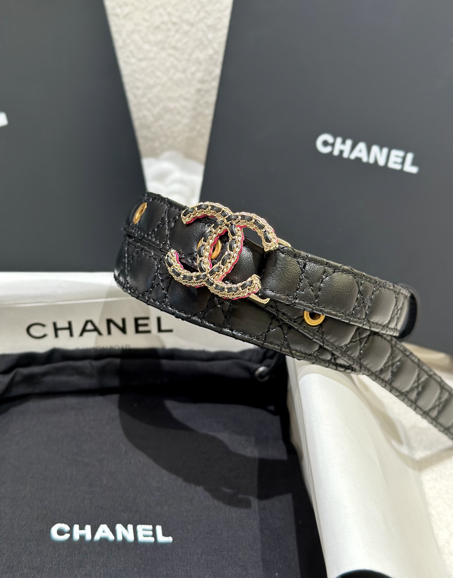 CHANEL香奈儿女士菱格时尚款宽度2.0双面顶级牛皮顶级品质正品开模高端定制皮料五金带身采用松紧收腰设