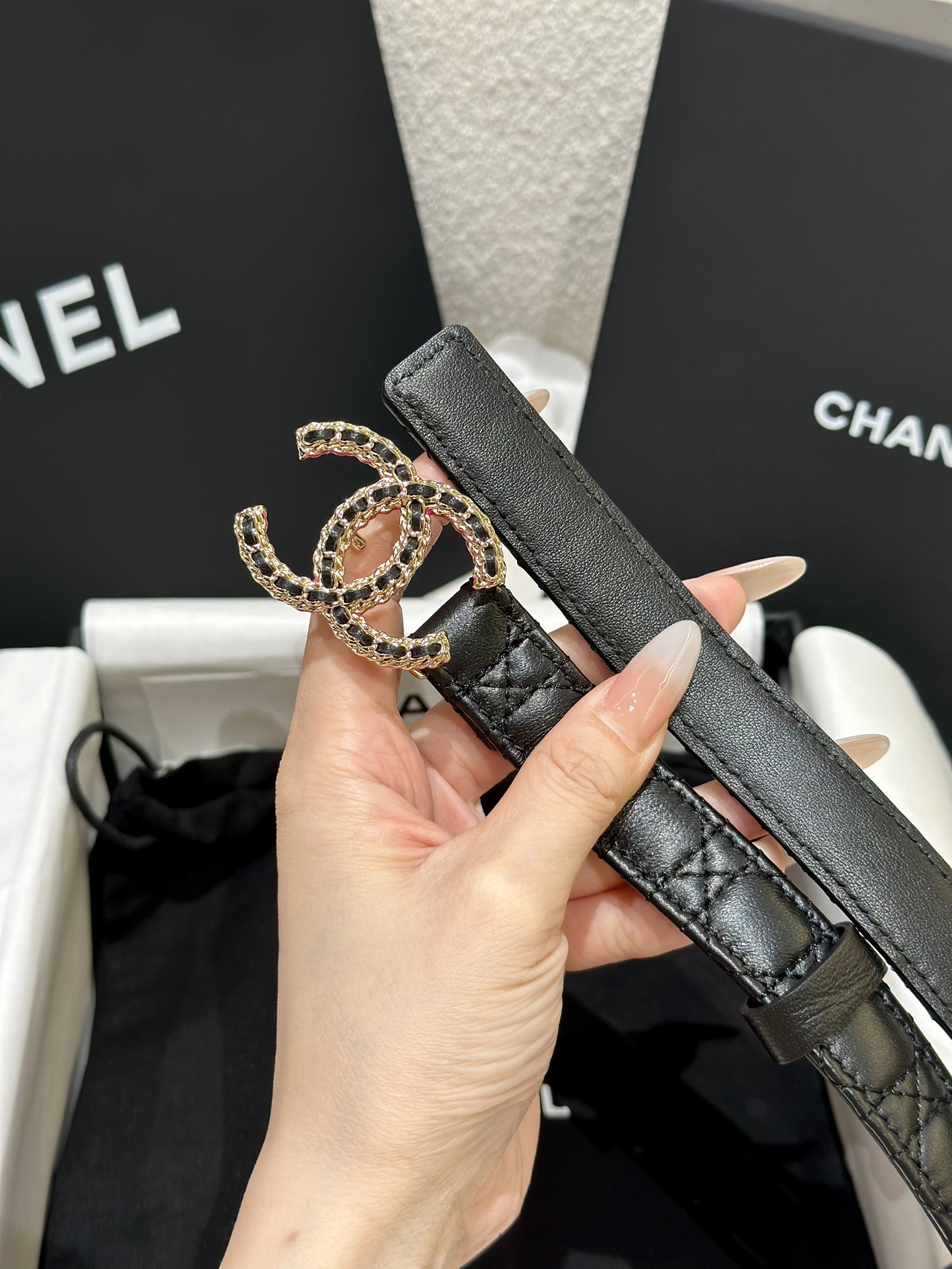 CHANEL香奈儿女士菱格时尚款宽度2.0双面顶级牛皮顶级品质正品开模高端定制皮料五金带身采用松紧收腰设