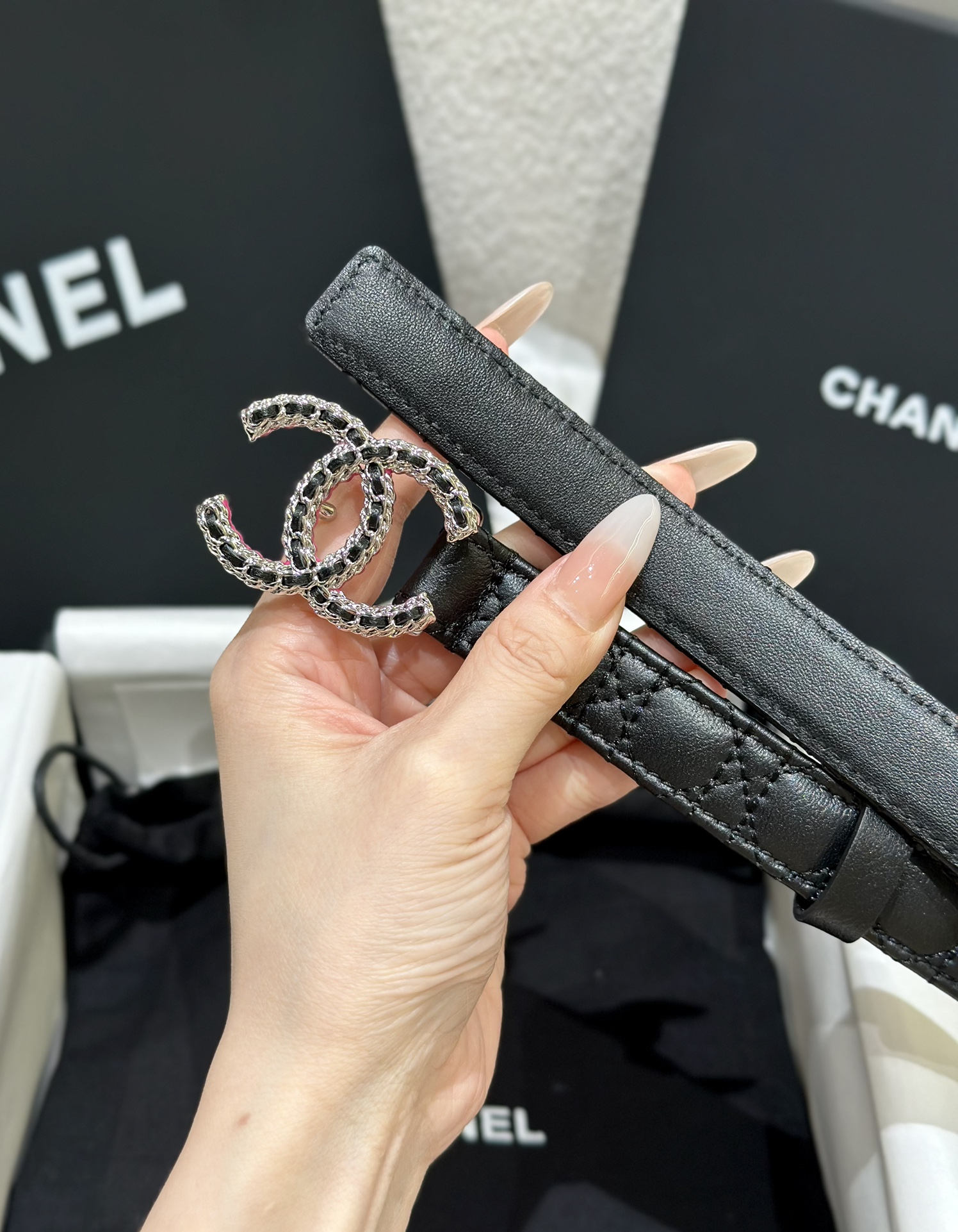 CHANEL香奈儿女士菱格时尚款宽度2.0双面顶级牛皮顶级品质正品开模高端定制皮料五金带身采用松紧收腰设