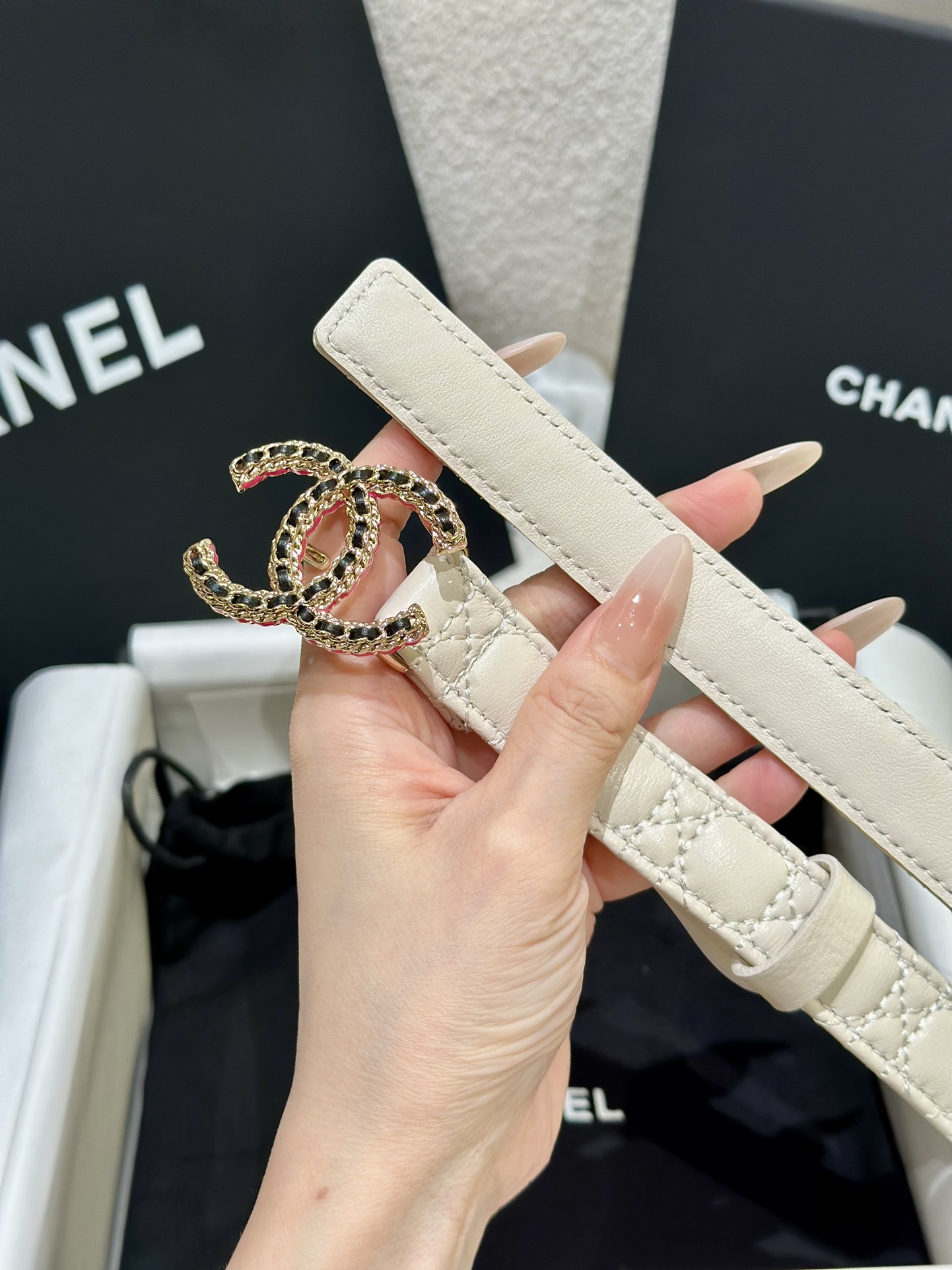 CHANEL香奈儿女士菱格时尚款宽度2.0双面顶级牛皮顶级品质正品开模高端定制皮料五金带身采用松紧收腰设