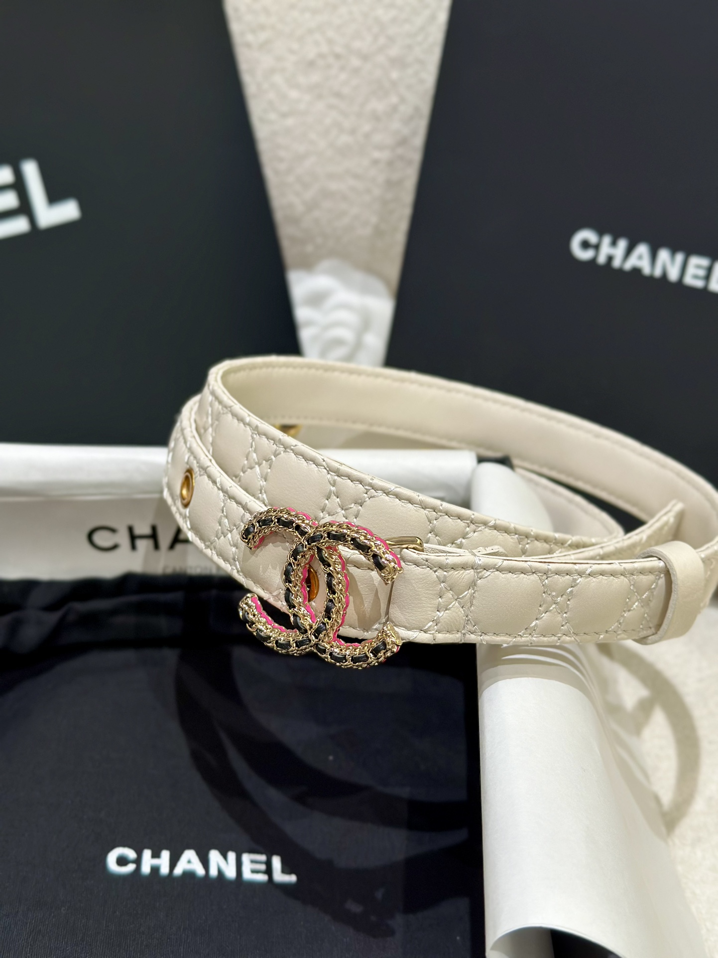 CHANEL香奈儿女士菱格时尚款宽度2.0双面顶级牛皮顶级品质正品开模高端定制皮料五金带身采用松紧收腰设