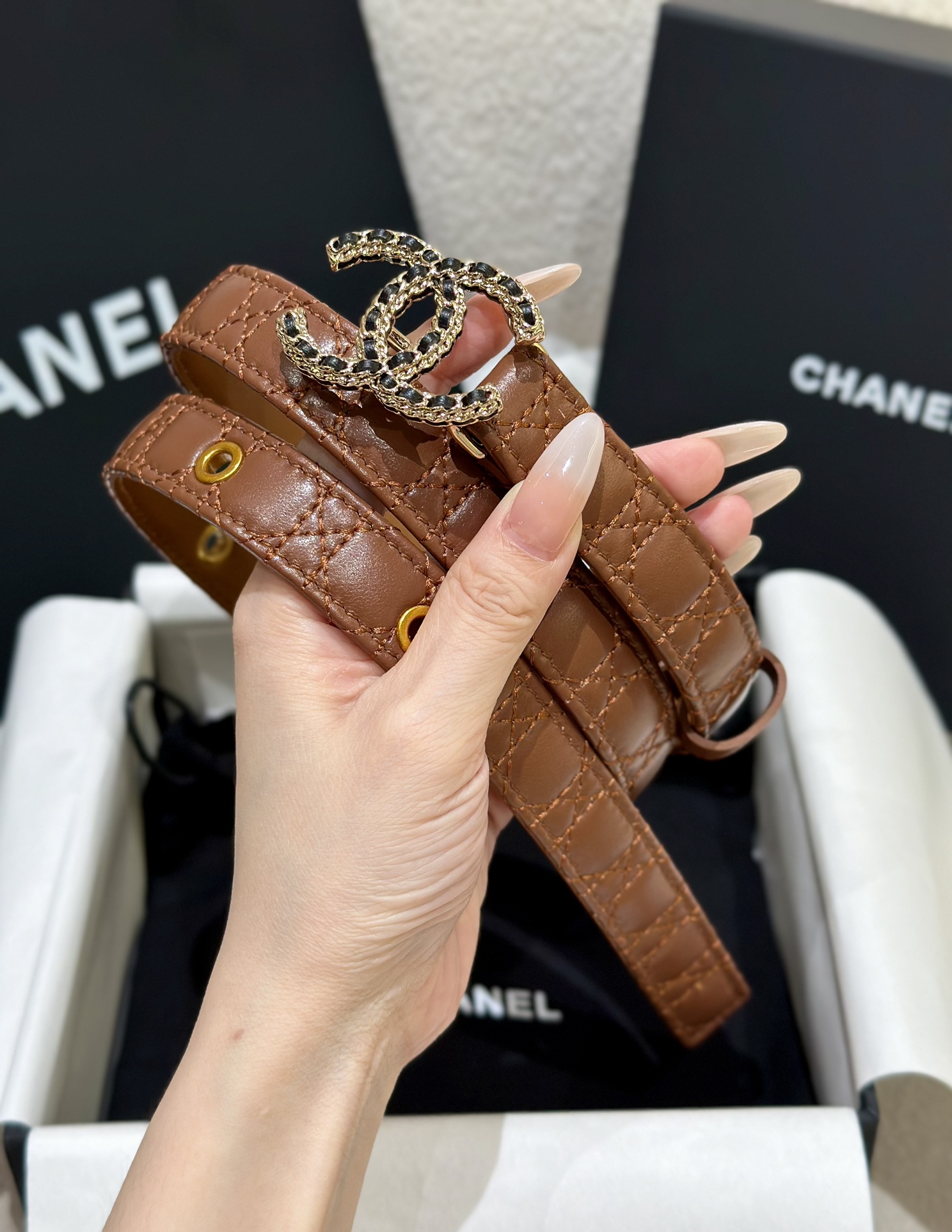 CHANEL香奈儿女士菱格时尚款宽度2.0双面顶级牛皮顶级品质正品开模高端定制皮料五金带身采用松紧收腰设