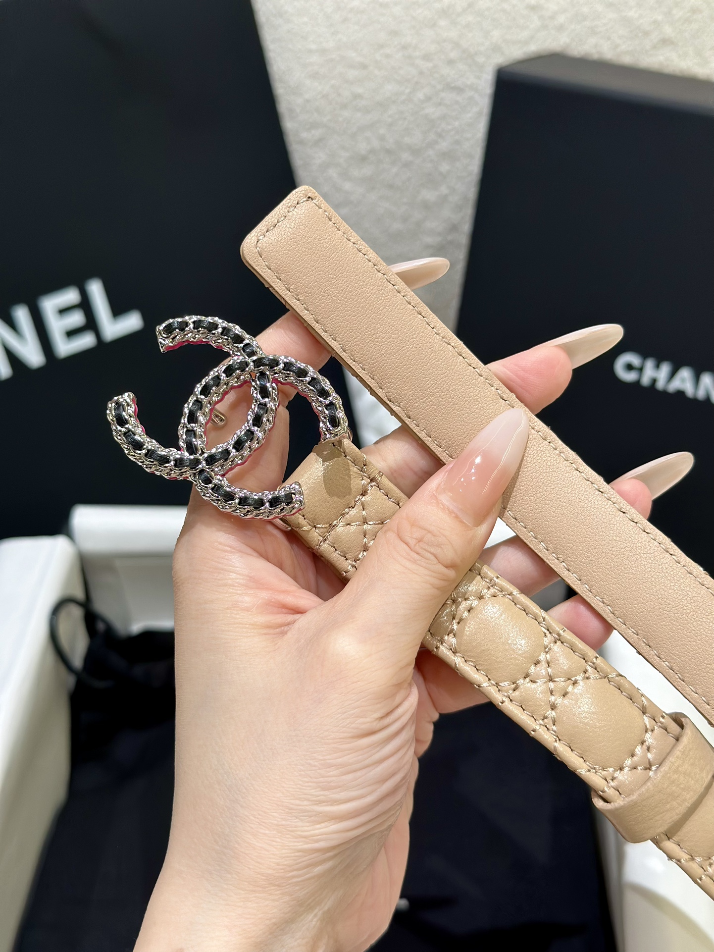 CHANEL香奈儿女士菱格时尚款宽度2.0双面顶级牛皮顶级品质正品开模高端定制皮料五金带身采用松紧收腰设