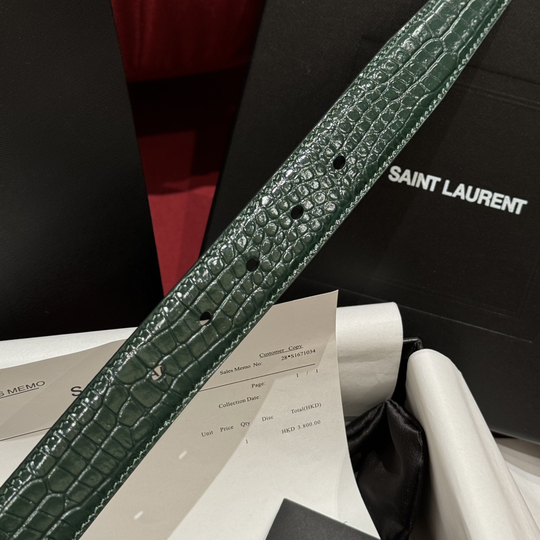 Saint Laurent Crocodile Embossed Leather Belt with Gold Buckle - 3.0cm Width 10 i1728305344 6283 1