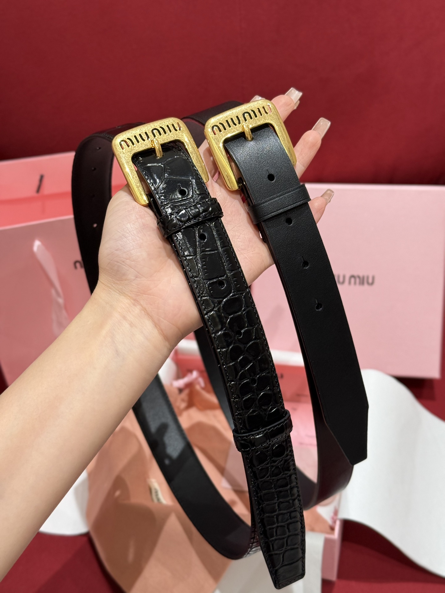 미우미우 가죽 벨트 3.5 cm 상세 이미지 4